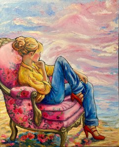 Ma vie en rose Dans un monde où les couleurs se mêlent aux émotions, elle s'assoit dans son fauteuil fleuri, un écrin de douceur au milieu de l'immensité marine. Les vagues murmurent des secrets aux coquillages, tandis que le ciel s’embrase d’une palette de rose, telle une toile vivante qui danse avec le vent. Elle lève le regard, et dans cette lueur d’un crépuscule tendre, elle puise un apaisement comme si chaque souffle l'apportait plus près d'une paix intérieure insaisissable,. Le rose enveloppe son cœur d’un cocon rassurant. Chaque nuance rappelle des souvenirs d'amitié, d’amour et de rêves. À cet instant, assise là, elle se sent légère, comme si toutes les inquiétudes du monde s’étaient évanouies, laissant place à une douce sérénité. C’est une promesse de bien-être, un souffle qui effleure son âme. Chaque pétale de fleur sur son fauteuil semble lui murmurer que la vie est belle, qu’elle vaut la peine d’être vécue avec passion et douceur. Dans cette harmonie de rose, elle trouve la beauté dans la simplicité, se remémorant que chaque instant, même le plus insignifiant, peut devenir une œuvre d'art, une expression de joie. Elle rêve, les yeux rivés vers cet horizon rose, où le ciel semble embrasser la mer dans un élan de tendresse infinie. C’est là, dans ce tableau vivant, qu’elle saisit la magie des instants éphémères. Elle se perd dans des pensées fleuries, des espoirs lumineux, des promesses d'avenir. Dans ce fauteuil fleuri, en face de ce ciel coloré, elle prend conscience que sa vie est un chef-d'œuvre, une toile qu’elle peint chaque jour avec les nuances de l'amour et de la beauté.